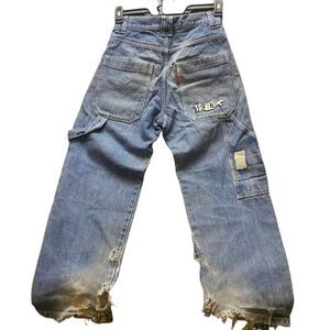 PINTAX Jeans Womens XXXS 3XS (28x27) Blue Denim Ripped Hip Hop Baggy‎ Carpenter